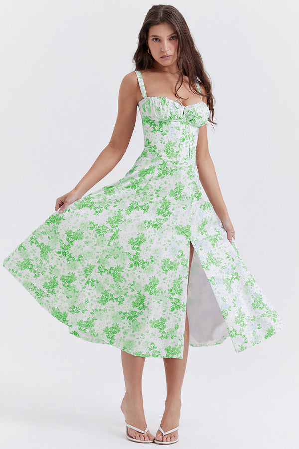 Robe midi imprimée fleurs - élégante robe d'été pour femmes