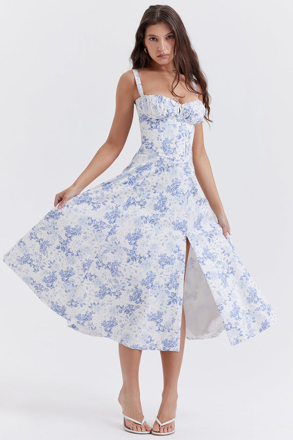 Robe midi imprimée fleurs - élégante robe d'été pour femmes