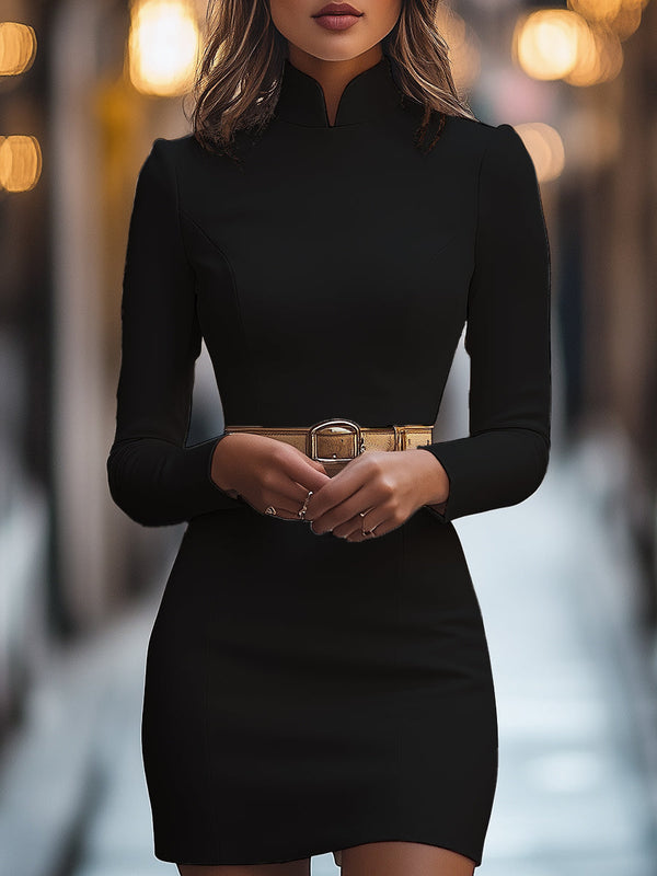 Robe mini élégante à col mandarin avec ceinture - chic pour femmes