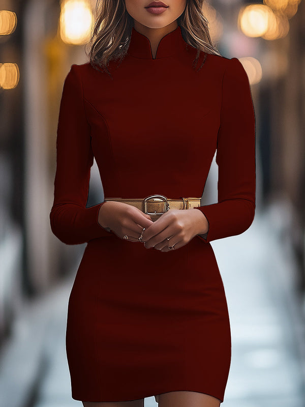 Robe mini élégante à col mandarin avec ceinture - chic pour femmes