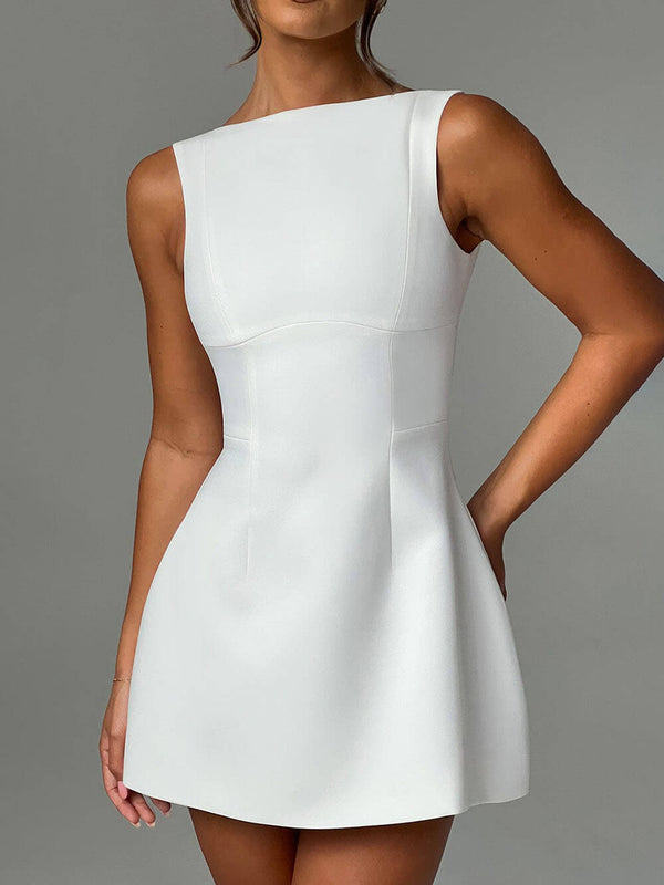 Robe mini sans manches - élégante robe blanche pour femmes