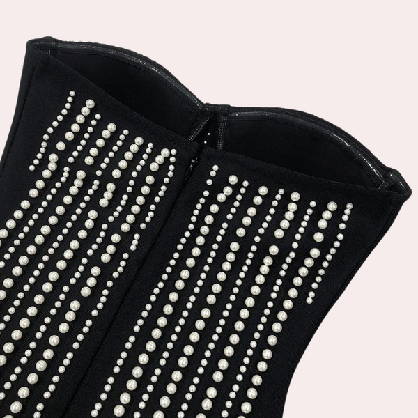 Robe noire sans bretelles - tenue de soirée ornée pour femmes