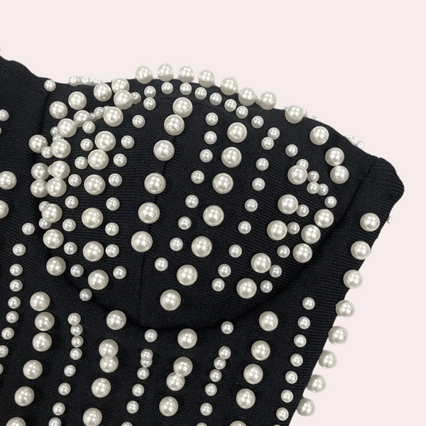 Robe noire sans bretelles - tenue de soirée ornée pour femmes