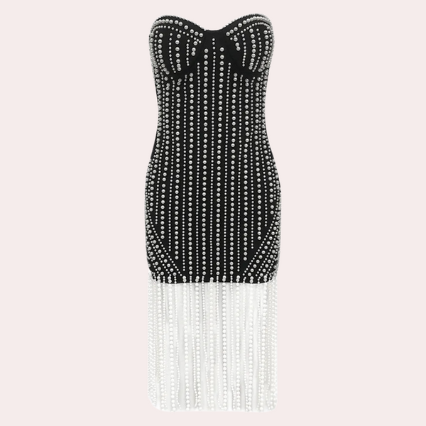 Robe noire sans bretelles - tenue de soirée ornée pour femmes