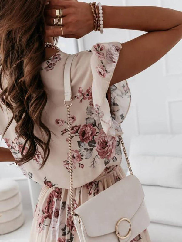 Robe portefeuille fleuri - élégante robe plissée avec décolleté en v