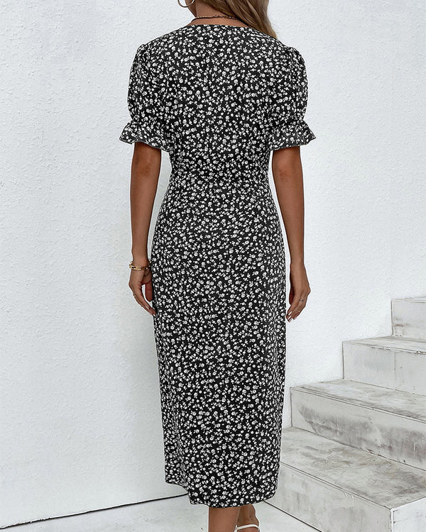 Robe portefeuille fleurie - robe v-neck élégante pour femmes