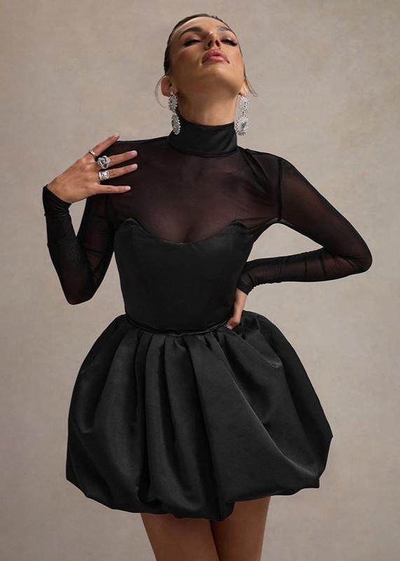 Robes mini avec jupe ballon - élégante robe noire pour femme