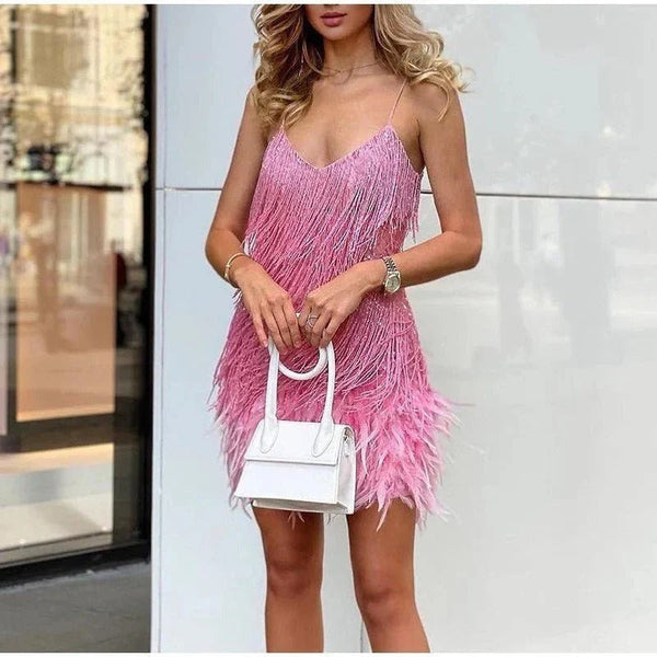Robe de soirée pour femmes avec sequins et plumes - mini robe cocktail élégante pour vos événements