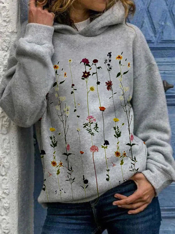 Sweat à capuche fleuri - sweat gris pour femmes avec un design floral vibrant