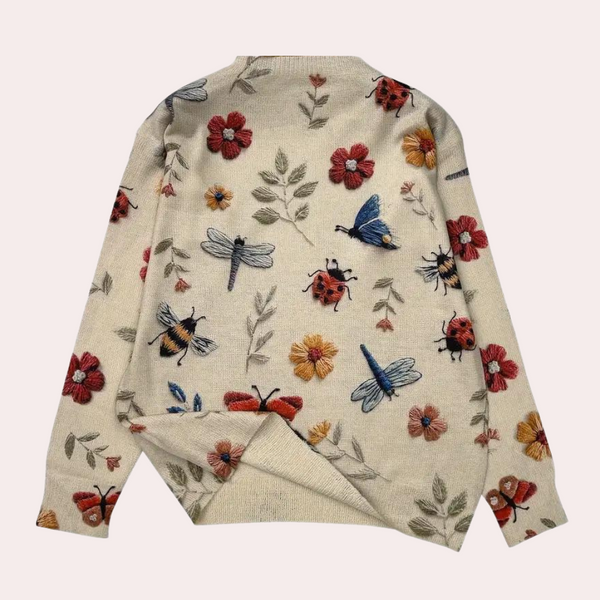 Sweatshirt brodé fleurs - pull tendance pour femmes avec abeilles et fleurs