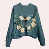 Sweatshirt brodé fleurs - pull tendance pour femmes avec abeilles et fleurs