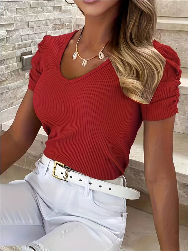 T-shirt côtelé - top d'été élégant pour femmes