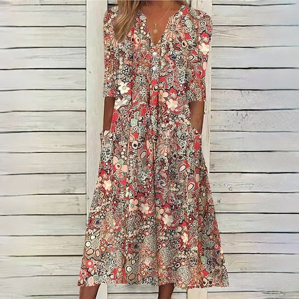 Robe midi florale - une robe d'été chic avec poches