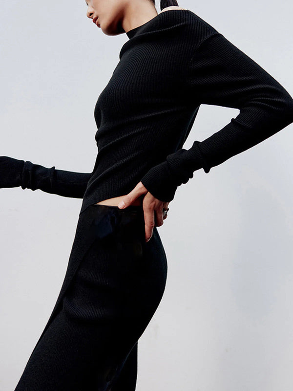 Top asymétrique tricoté - élégant haut décolleté
