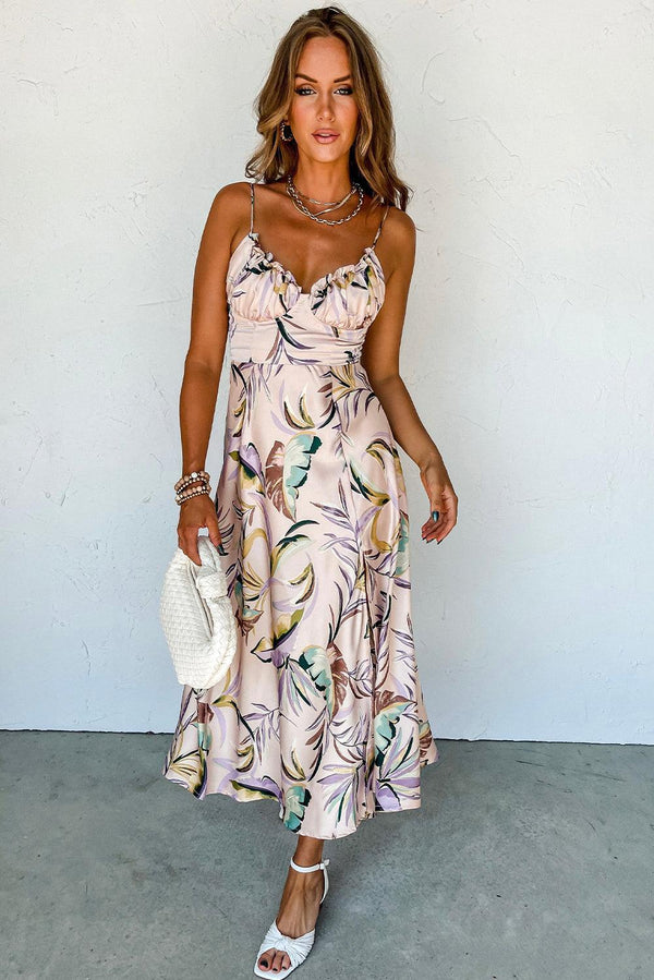 Robe midi - robe à bretelles spaghetti à imprimé floral multicolore