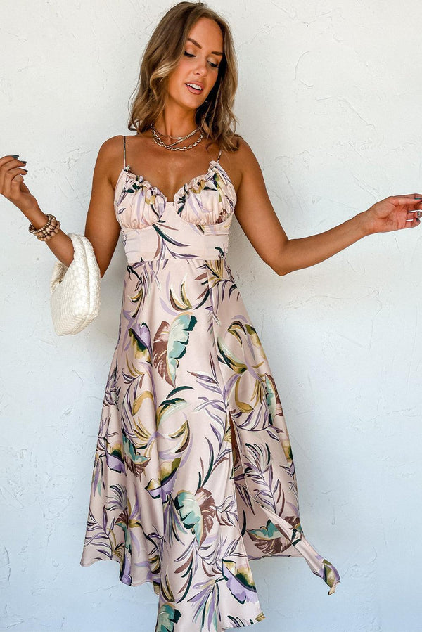 Robe midi - robe à bretelles spaghetti à imprimé floral multicolore