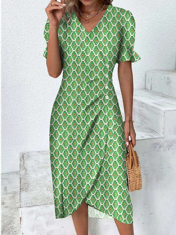 Robe portefeuille femme à motifs floraux en tissu léger - tenue estivale élégante pour les garden-parties et les brunchs