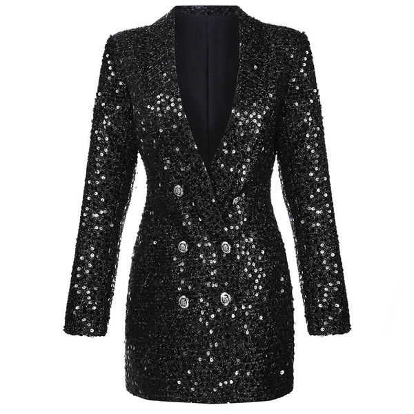 Veste blazer à sequins noirs - tenue élégante pour les soirées