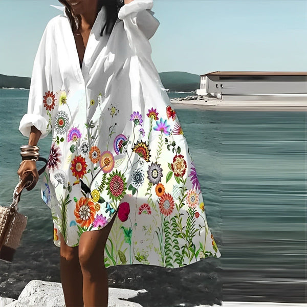 Robe d'été fleurie - tunique blanche élégante avec imprimé vibrant