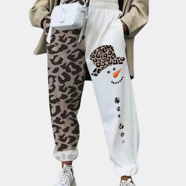 Pantalons de jogging femme imprimé léopard et bonhomme de neige - tenues décontractées amusantes pour la maison ou les sorties