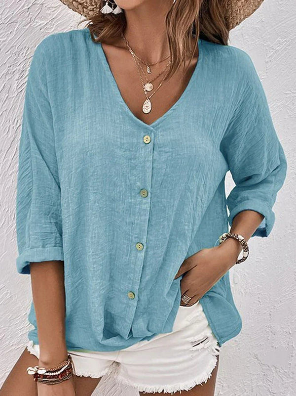 Chemise en lin pour femme - style décontracté d'été, design respirant à boutons pour un look quotidien