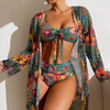 Ensemble de bikini tropical à 3 pièces pour femmes - haut taille haute avec couverture légère pour des journées à la plage