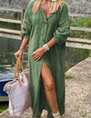 Robe chemise en lin pour femmes - coupe décontractée à manches longues pour des journées d'été casual