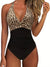 Maillot de bain femme noir imprimé léopard - style criss-cross avec halter