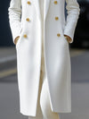 Blazer long élégant pour femme - manteau d'hiver chic à double boutonnage blanc pour le bureau et les soirées