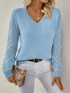 Pull en maille pour femmes avec un élégant col en v - pull léger à manches en dentelle pour une tenue décontractée