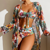 Ensemble de bikini tropical à 3 pièces pour femmes - haut taille haute avec couverture légère pour des journées à la plage