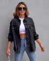 Veste en jean femme - couche décontractée avec détails effilochés pour un style polyvalent au quotidien