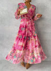 Robe maxi à imprimé floral pour femmes - élégante robe rose à manches longues pour vos sorties décontractées et soirées