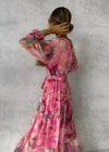 Robe maxi à imprimé floral pour femmes - élégante robe rose à manches longues pour vos sorties décontractées et soirées