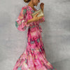 Robe maxi à imprimé floral pour femmes - élégante robe rose à manches longues pour vos sorties décontractées et soirées