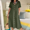 Robe chemise casual pour femmes à manches courtes - tenue d'été polyvalente avec poches