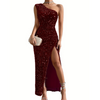 Robe de soirée pour femmes - élégante robe pailletée à épaule dénudée avec fente latérale - tenue formelle chic