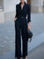 Jumpsuit féminin élégant à jambes larges noir - design ceinturé à double boutonnage pour les dames sophistiquées
