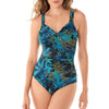 Maillot de bain une pièce à motif feuillage vert et bleu - maillot de bain tendance pour femmes