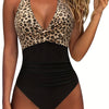 Maillot de bain femme noir imprimé léopard - style criss-cross avec halter