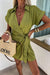 Robe portefeuille femme en lin léger - élégante robe à manches courtes et décolleté en v pour le quotidien