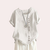 Blouse femme décontractée - top d'été stylé avec détail de boutons, en lin léger