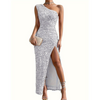 Robe de soirée pour femmes - élégante robe pailletée à épaule dénudée avec fente latérale - tenue formelle chic