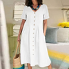 Robe chemise casual pour femmes à manches courtes - tenue d'été polyvalente avec poches