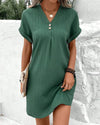 Robe chemise décontractée pour femme, douce et à manches courtes, design col en v - vêtement quotidien pour des sorties détendues