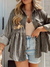 Chemise-giacket en velours côtelé pour femme - design gris élégant à superposer pour des looks décontractés