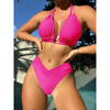 Ensemble bikini 2 pièces ladies taille haute avec col halter - tissu extensible doux pour une détente à la plage