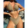 Ensemble bikini 2 pièces ladies taille haute avec col halter - tissu extensible doux pour une détente à la plage