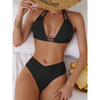 Ensemble bikini 2 pièces ladies taille haute avec col halter - tissu extensible doux pour une détente à la plage