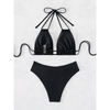 Ensemble bikini 2 pièces ladies taille haute avec col halter - tissu extensible doux pour une détente à la plage